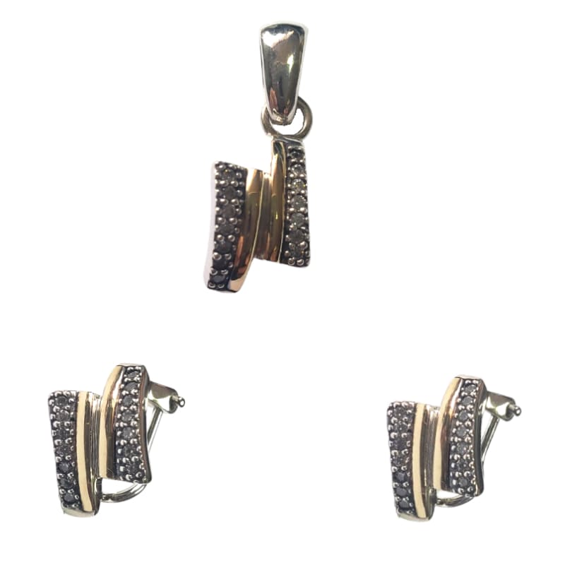 Conjunto Aros y Dije de plata, doble oro y piedras - Perfumisimo